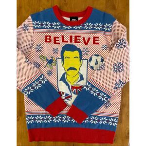 TED LASSO Official Believe Ugly Christmas Sweater Tea Party Union Jack Soccer Sm